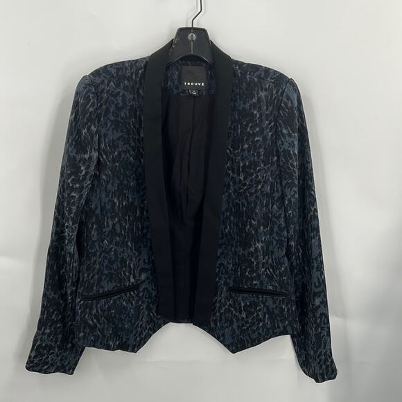 Trouve Women's Blue & Black Print Lined Open Front Blazer Jacket Size Small - Picture 1 of 14